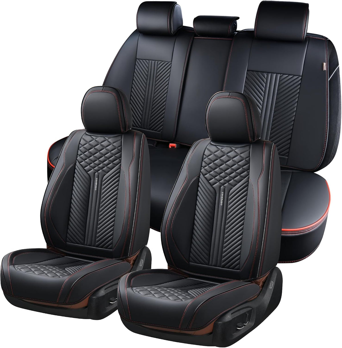 Elevate Your Ride with Coverado Winter Car Seat Covers - Stylish Blue Faux Leather, 2-Piece Front Seat Protection Set