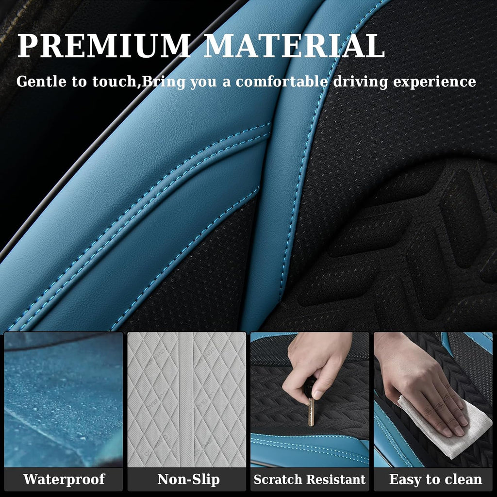 Elevate Your Ride with Coverado Winter Car Seat Covers - Stylish Blue Faux Leather, 2-Piece Front Seat Protection Set