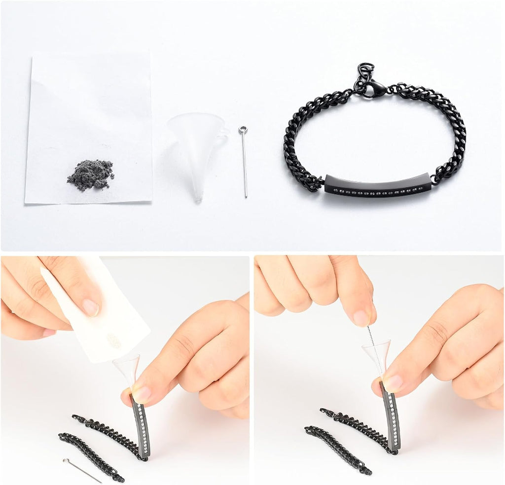 Elegant Stainless Steel Cremation Urn Cuff Bracelet with Crystal Cube - Cherish Your Loved Ones Forever