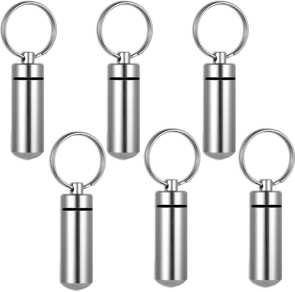 6-Pack Silver Cylinder Urn Keychains for Ashes - Waterproof Memorial Vials for Human or Pet Cremation Ashes, Hair, and Small Keepsakes with Secure Screw-Top Design