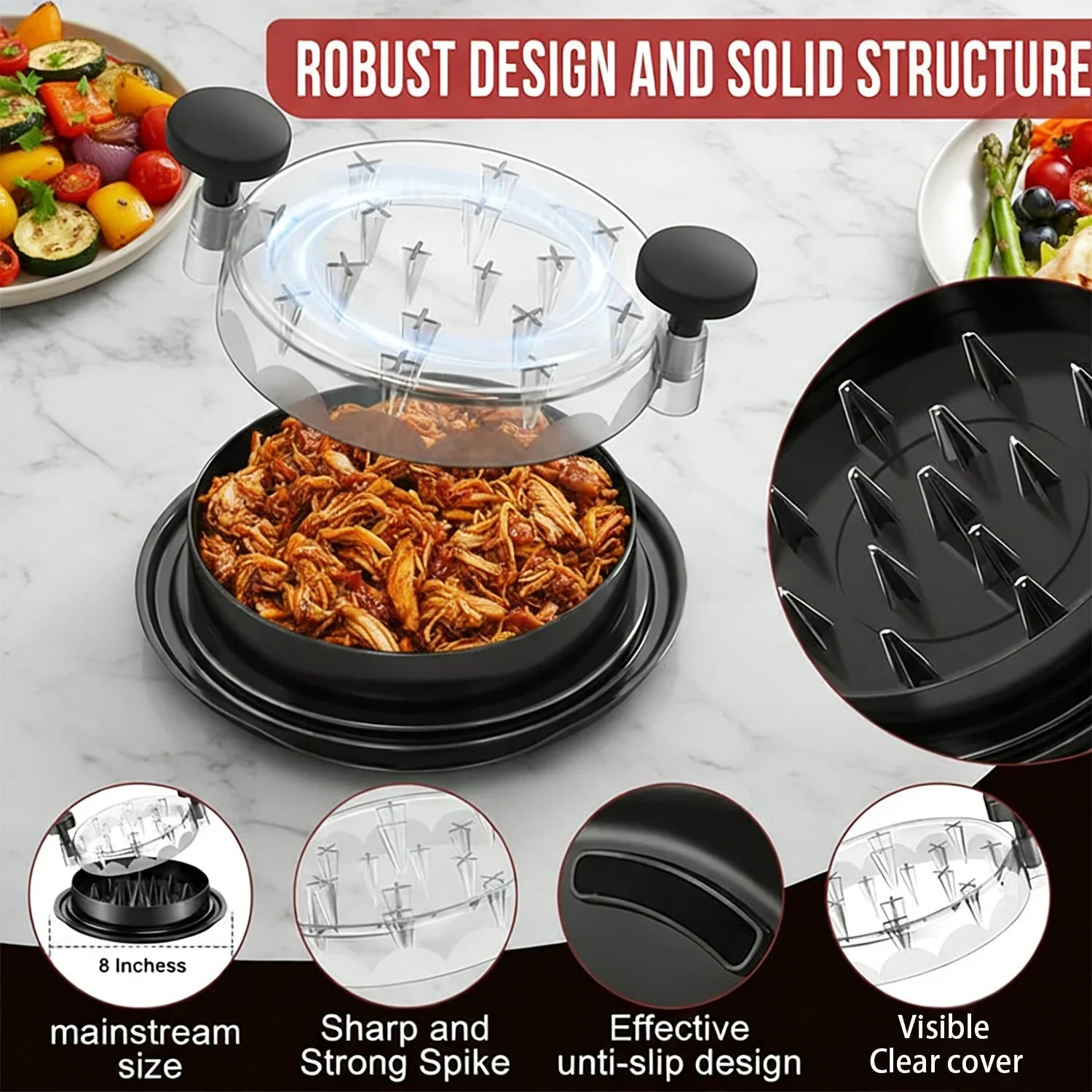 Revolutionary 8-Inch Chicken Shredder Tool - Effortlessly Shred Cooked Meat with Ergonomic Design and Clear Lid