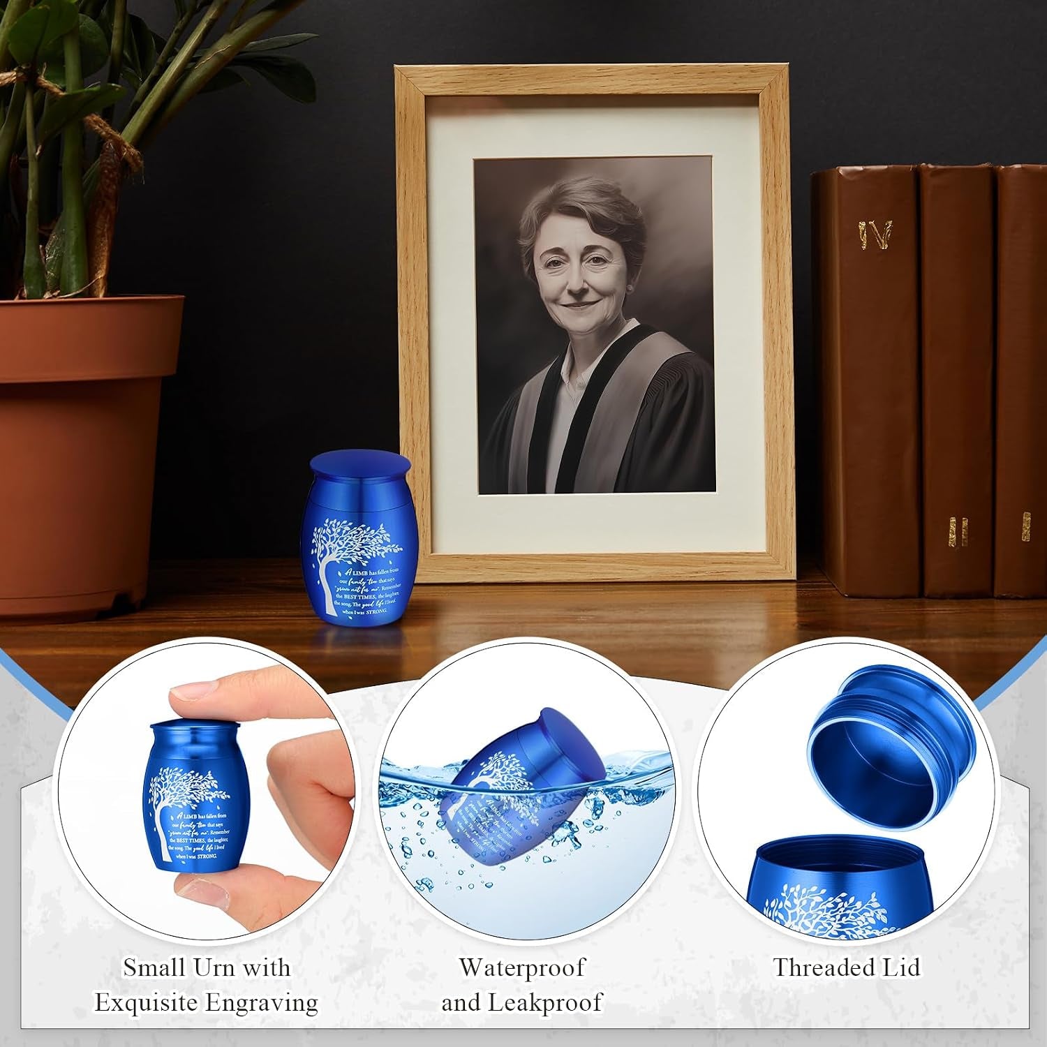 Elegant Set of 8 Small Cremation Urns for Ashes - Waterproof Keepsake Necklaces with Heart Locket in Dark Blue