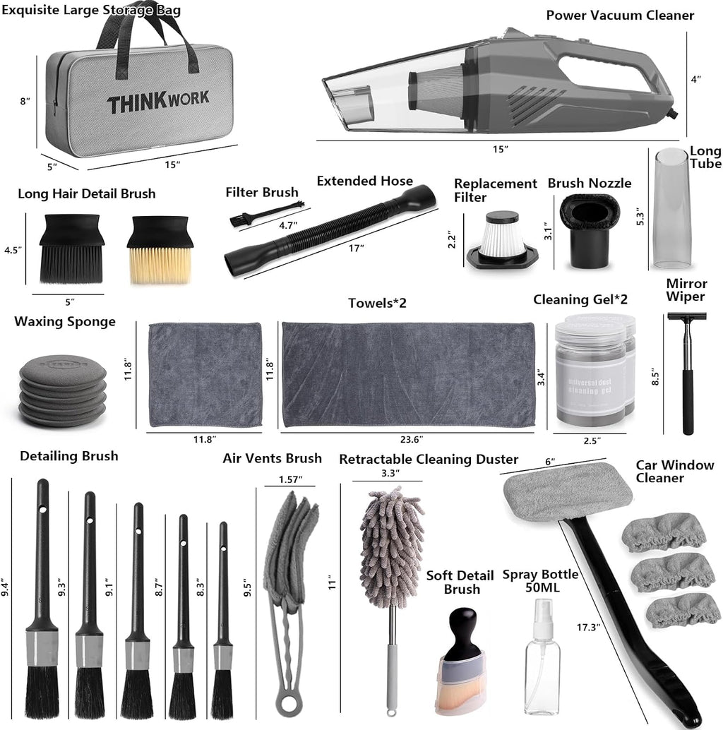Professional Car Cleaning Kit with High-Power Vacuum and 31 Detailing Accessories