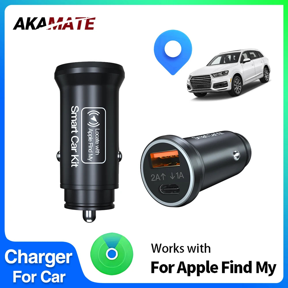 20W Fast Car Charger with USB Type C QC3.0 and iPhone GPS Locator for Apple Find My App - 2 in 1 Solution