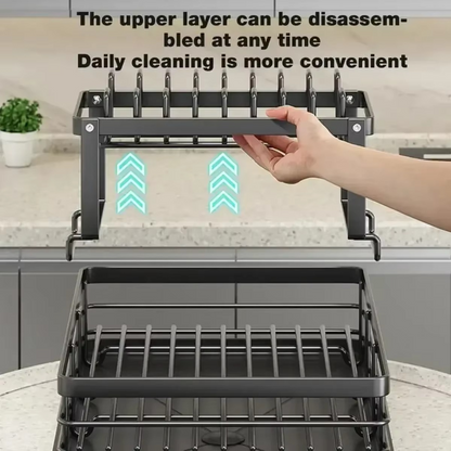 Revolutionize Your Kitchen with the Adjustable 2-Tier Dish Drainer Rack – The Ultimate Space-Saving Organizer for Plates, Cups & Cutlery