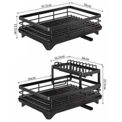 Revolutionize Your Kitchen with the Adjustable 2-Tier Dish Drainer Rack – The Ultimate Space-Saving Organizer for Plates, Cups & Cutlery