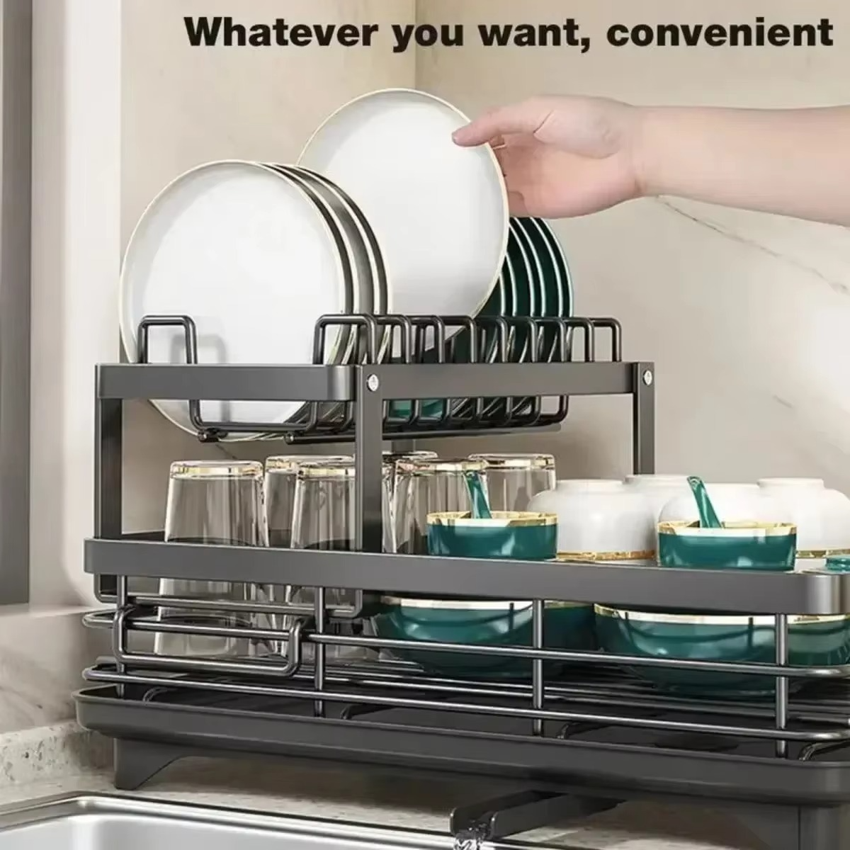 Revolutionize Your Kitchen with the Adjustable 2-Tier Dish Drainer Rack – The Ultimate Space-Saving Organizer for Plates, Cups & Cutlery