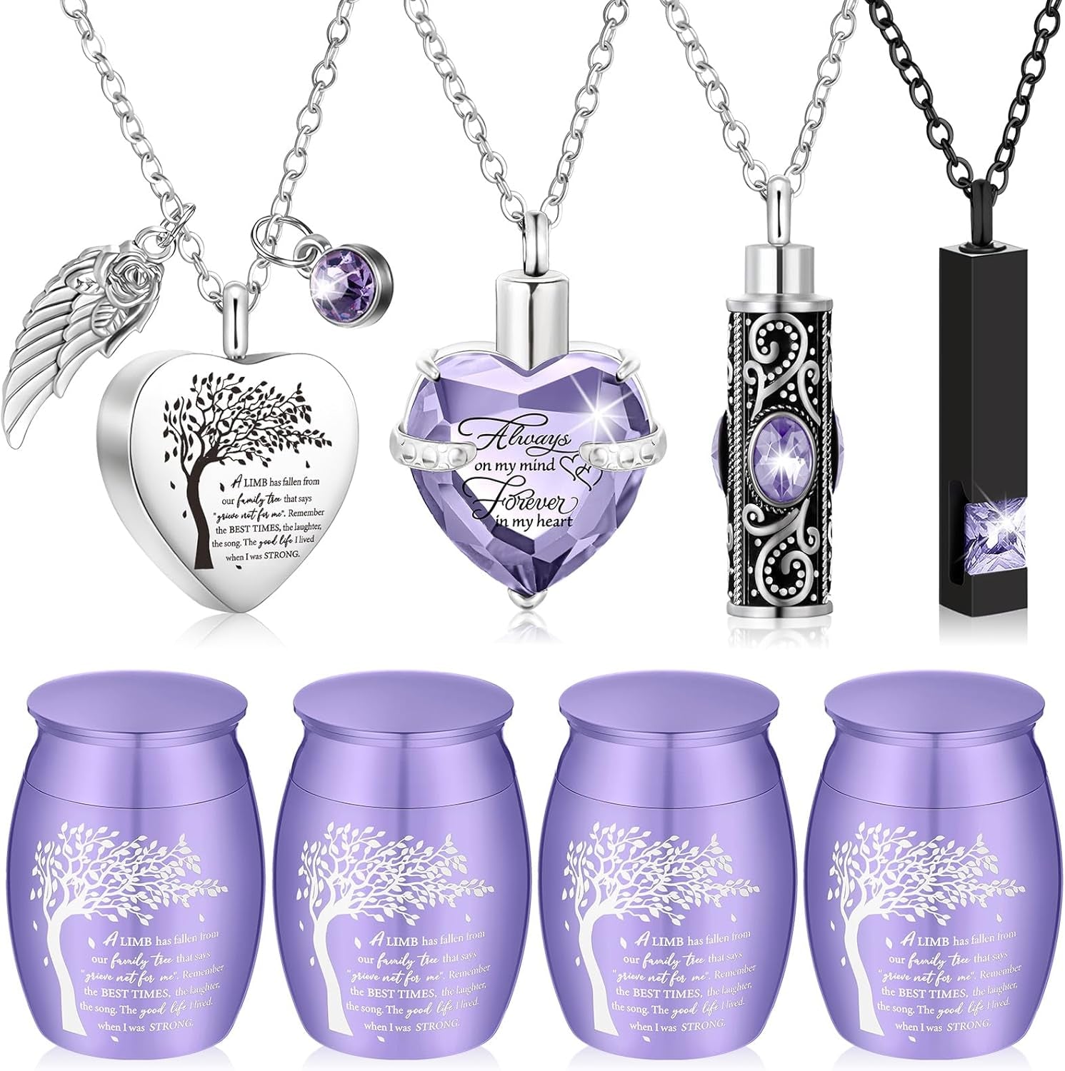 Elegant Set of 8 Small Cremation Urns for Ashes - Waterproof Keepsake Necklaces with Heart Locket in Dark Blue