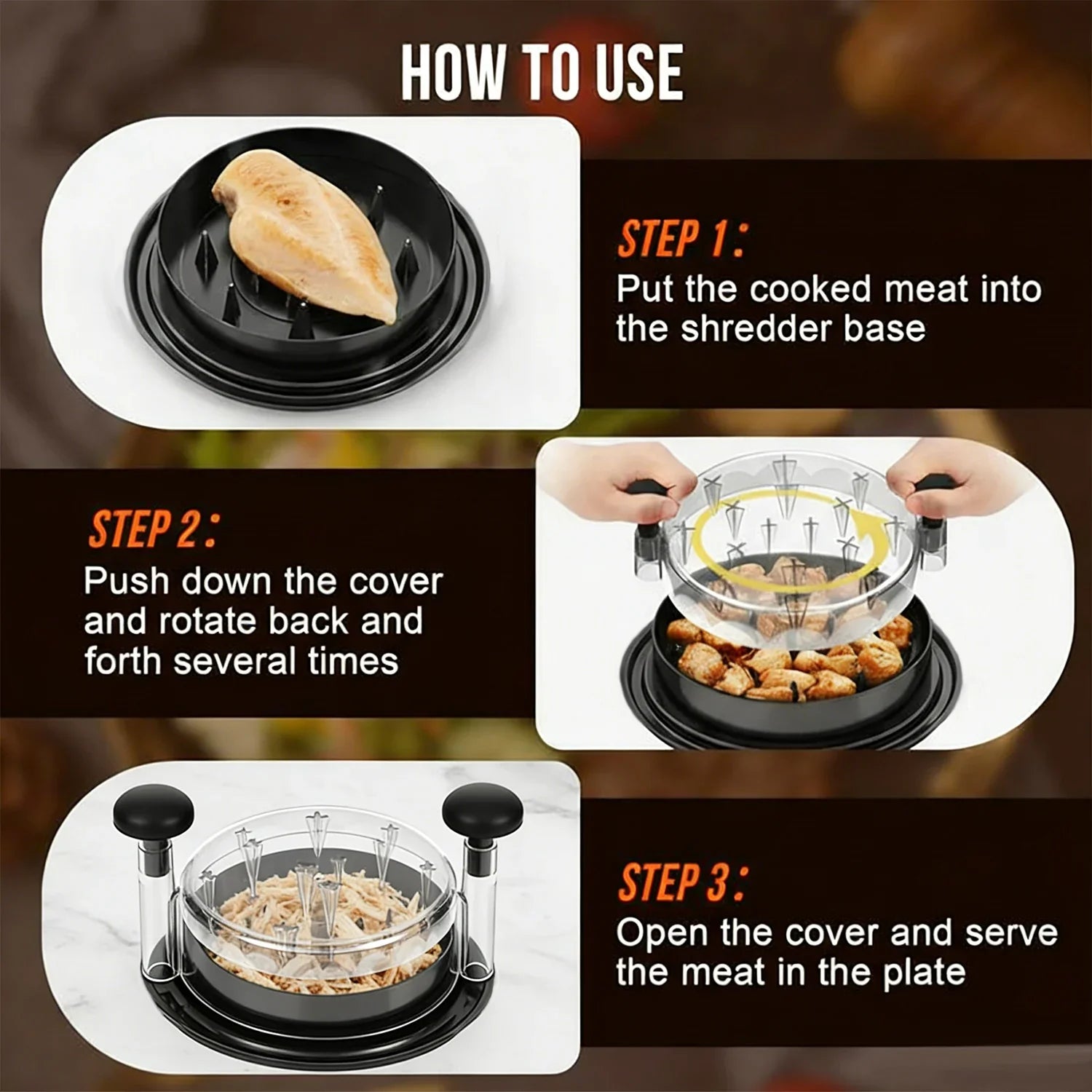 Revolutionary 8-Inch Chicken Shredder Tool - Effortlessly Shred Cooked Meat with Ergonomic Design and Clear Lid