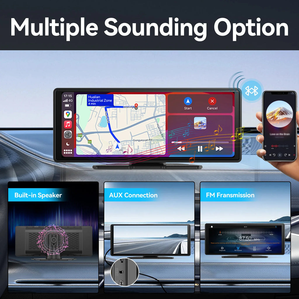 Transform Your Drive with the Universal Wireless CarPlay & Android Auto 10.2-Inch Touchscreen Portable Screen