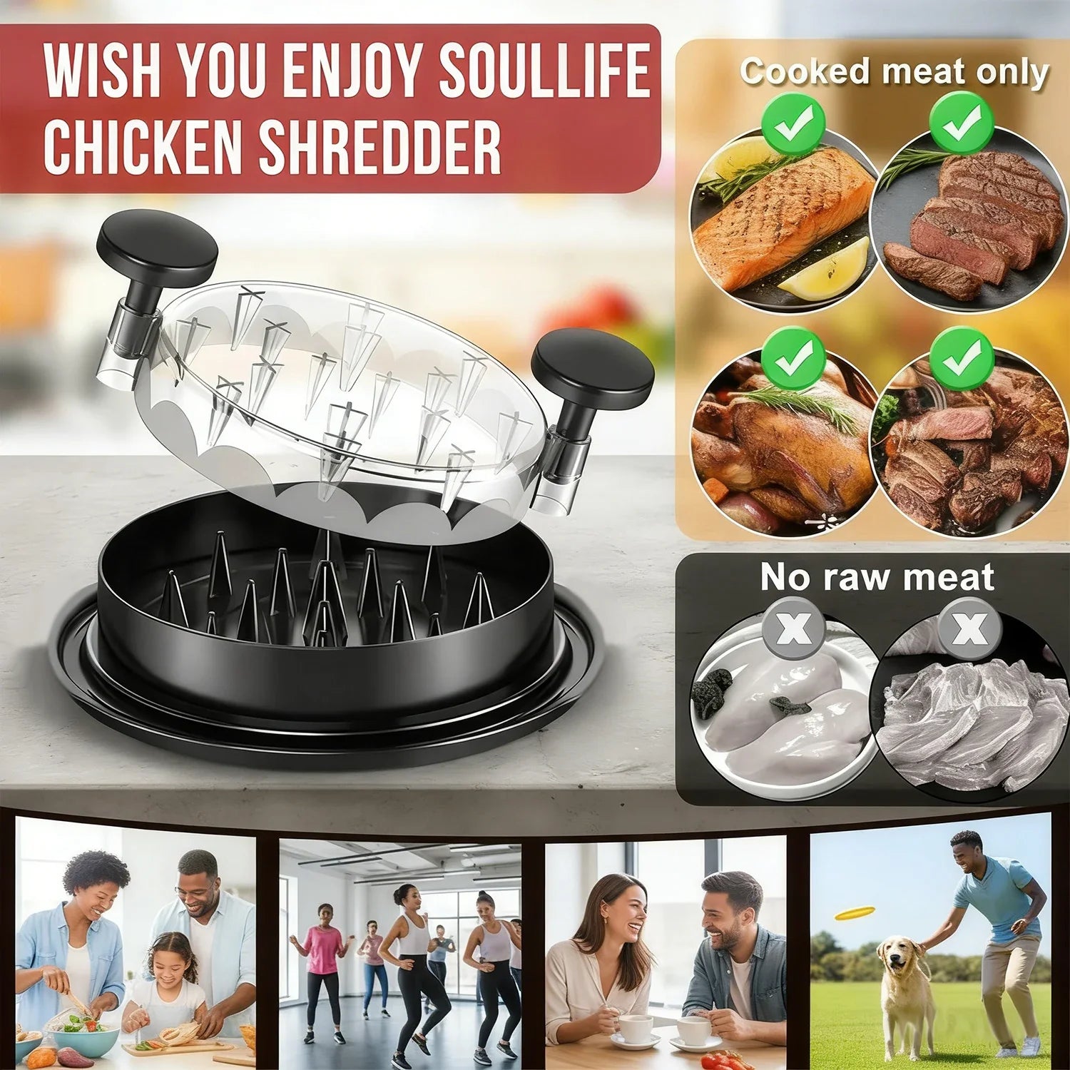 Revolutionary 8-Inch Chicken Shredder Tool - Effortlessly Shred Cooked Meat with Ergonomic Design and Clear Lid