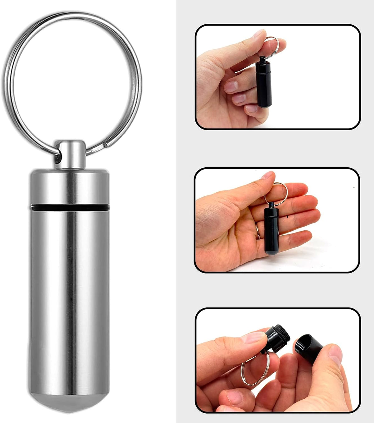 6-Pack Silver Cylinder Urn Keychains for Ashes - Waterproof Memorial Vials for Human or Pet Cremation Ashes, Hair, and Small Keepsakes with Secure Screw-Top Design