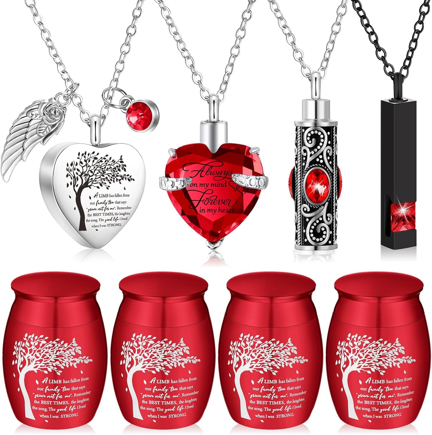 Elegant Set of 8 Small Cremation Urns for Ashes - Waterproof Keepsake Necklaces with Heart Locket in Dark Blue