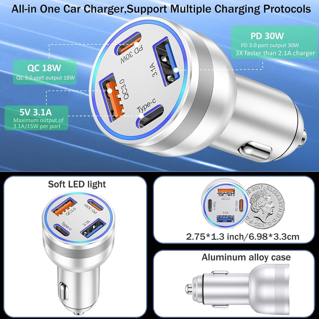 Power Up on the Go: Avatcen 65W 4-Port USB-C Car Charger for iPhone 17/16 and More