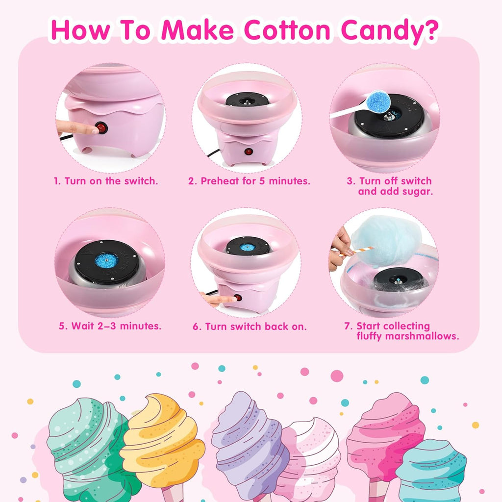 Delightful Vintage Pink Mini Cotton Candy Machine - Perfect for Kids' Parties, Christmas Gifts, and Home Celebrations with 20 Sticks and Scoop Included