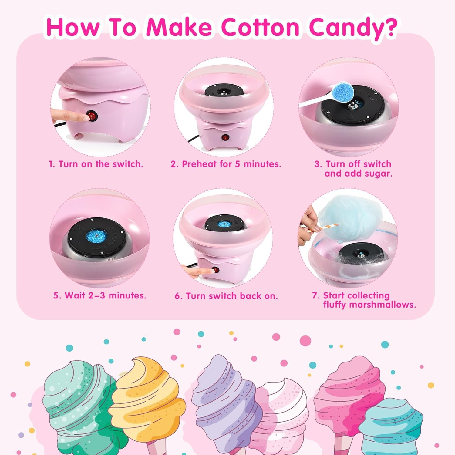 Delightful Vintage Pink Mini Cotton Candy Machine - Perfect for Kids' Parties, Christmas Gifts, and Home Celebrations with 20 Sticks and Scoop Included