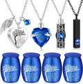 Elegant Set of 8 Small Cremation Urns for Ashes - Waterproof Keepsake Necklaces with Heart Locket in Dark Blue