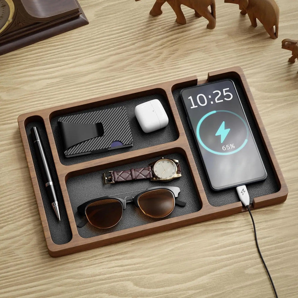 Elevate Your Workspace with Our Elegant Wooden Desktop Storage Box - Perfect for Organizing Phones, Headphones, and More!