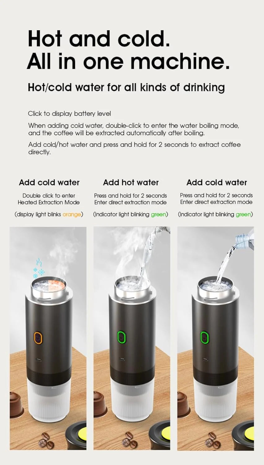Ultimate Wireless Portable Electric Coffee Maker: Rechargeable, Self-Heating Espresso Machine for Travel, Camping, Home & Office